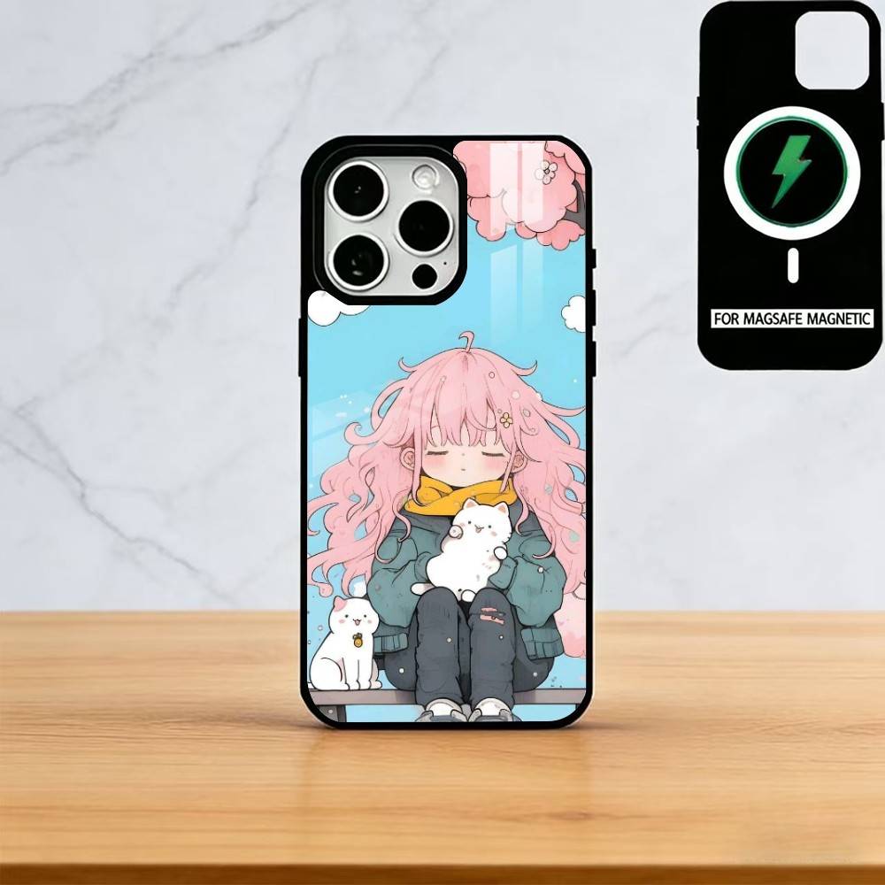 Chibi-Mädchen-Handyhülle für iPhone 17, 16, 15, 14, 13, 12, 11 Plus und Pro, magnetisch mit MagSafe-Ladefunktion