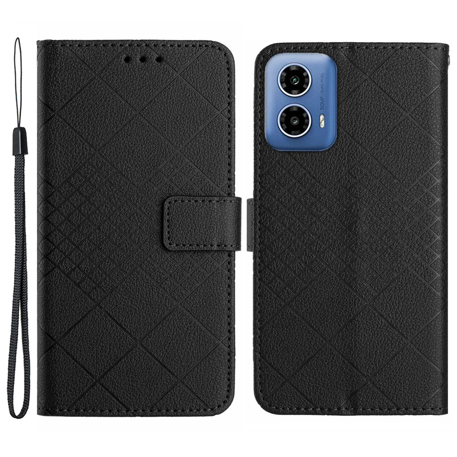 

HT06 For Motorola Moto G85 5G/S50 Neo 5G Case PU Leather Wallet Rhombus Phone Cover Black