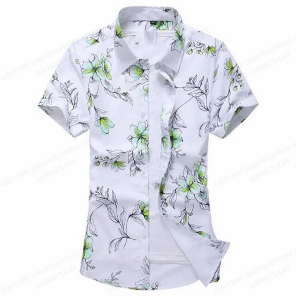 Camicie Hawaiane Floreali Estive Uomo Moda Camicia a Maniche Corte Camicetta a Fiori Collo Turn-Over Casual Revers Camisas Abbigliamento Uomo