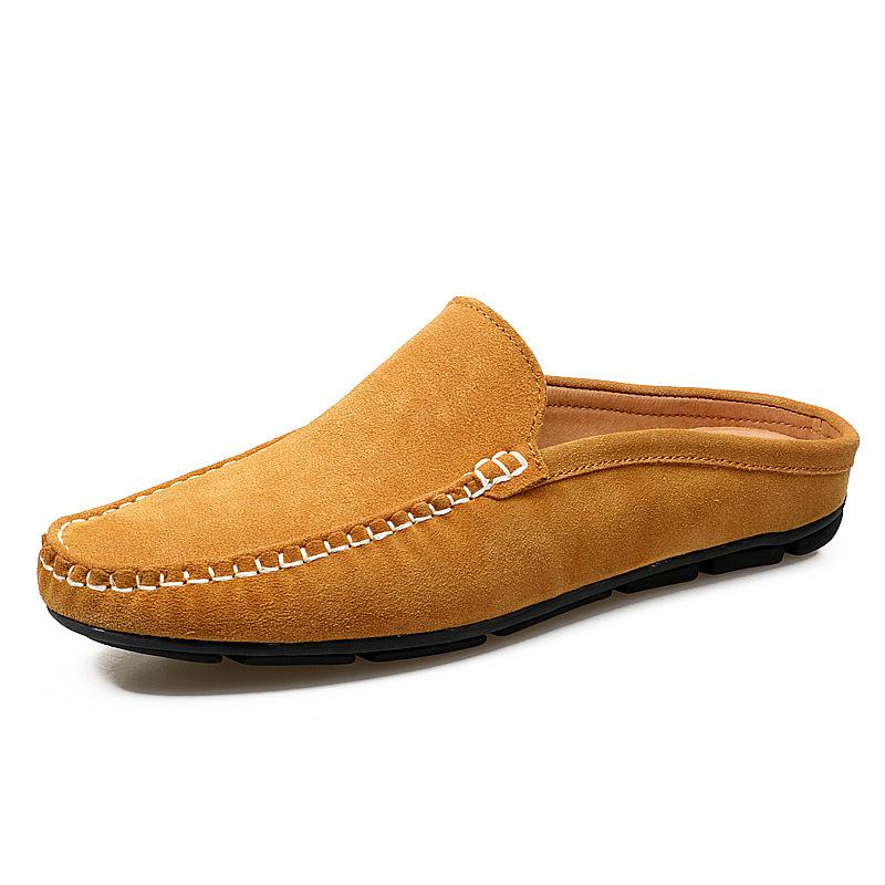 Fashion Summer Mules Suede Leather Half Shoes For Men Casual Mens Penny Loafers Slipper Slip On Flats Lazy Driving Shoes Man Moccasin
