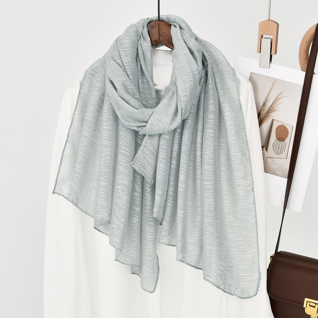 New Silver silver Craft Bright Silk Scarf High-end Women's Polyester Sun Protection Soft Shawl Headscarf