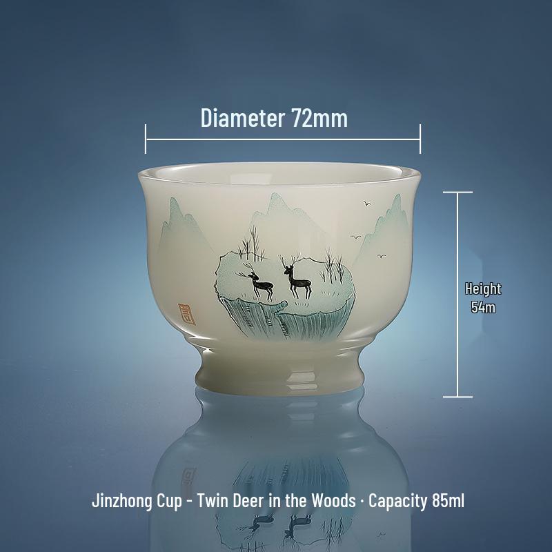 Hand-Painted Jade Ceramic Gongfu Tea Cup - Landscape Design, Perfect for Tea Tasting, Personal Use, or Gift.