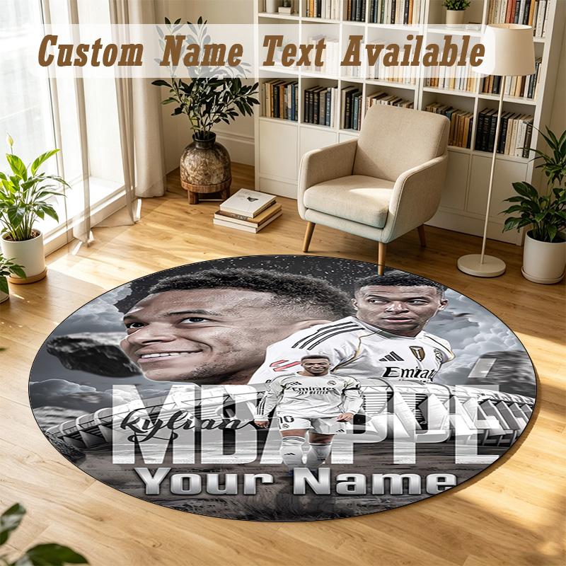 Round Rug Custom NameKylian Mbappe Pattern Non Slip Carpet Home Floor Decor