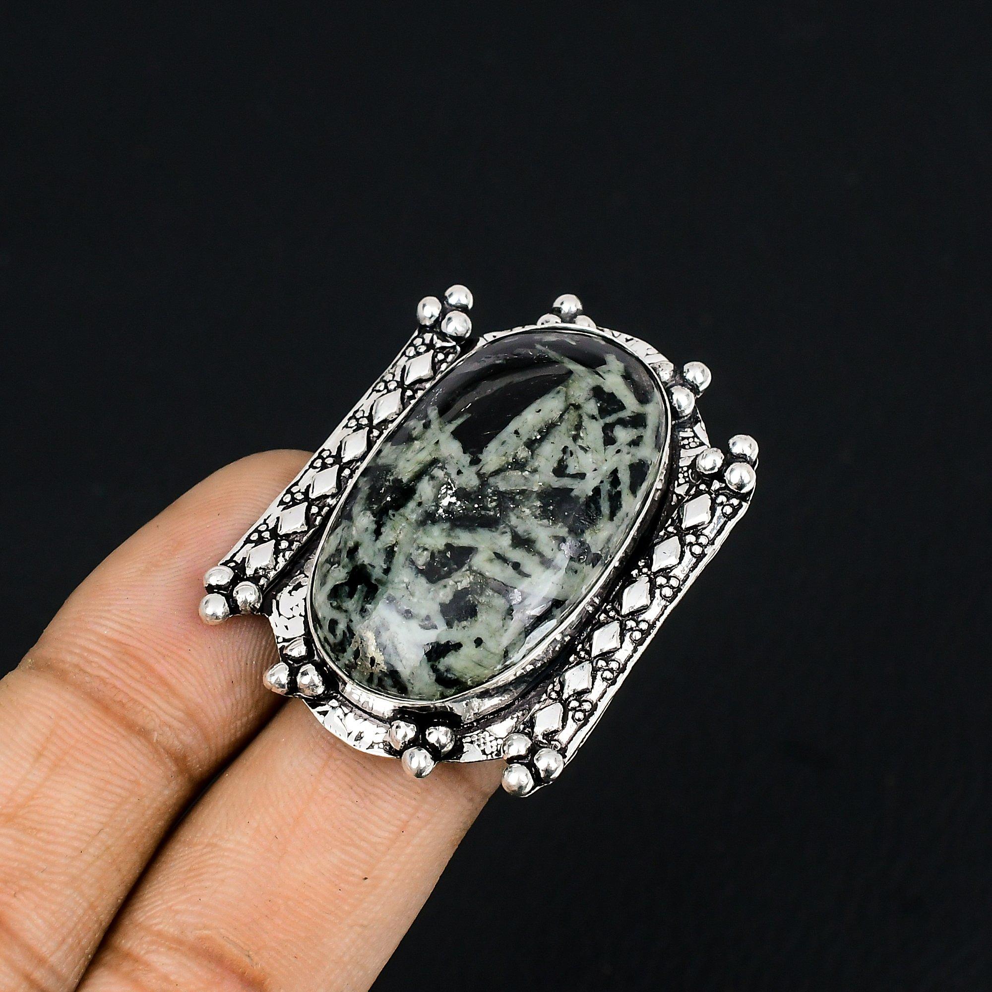 Sterling Silver Star Galaxy Jasper Gemstone Unique Promise Ring Jewelry Size 6.5 6.5