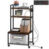 4 Tier Printer Stand With Power Outlets Wheels And Storage Shelves Metal Frame Rustic Brown