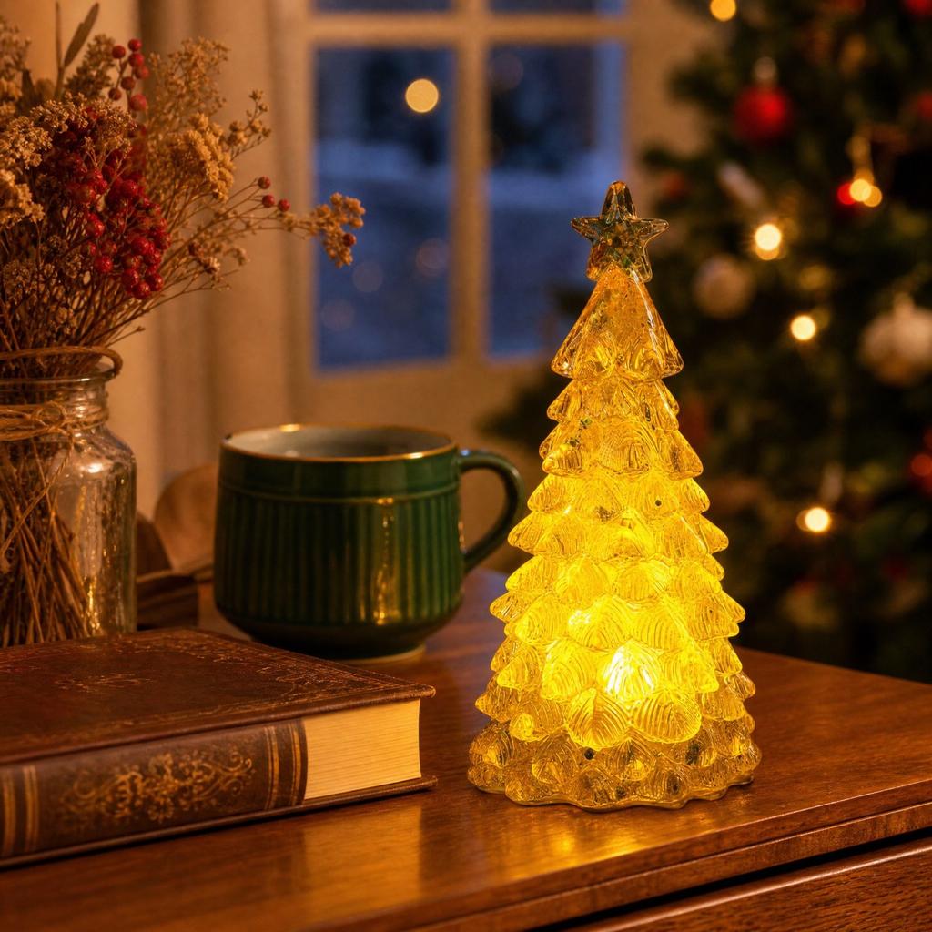 Light-Up Resin Christmas Tree Figurine, Tabletop Holiday Decoration and Night Light for Home