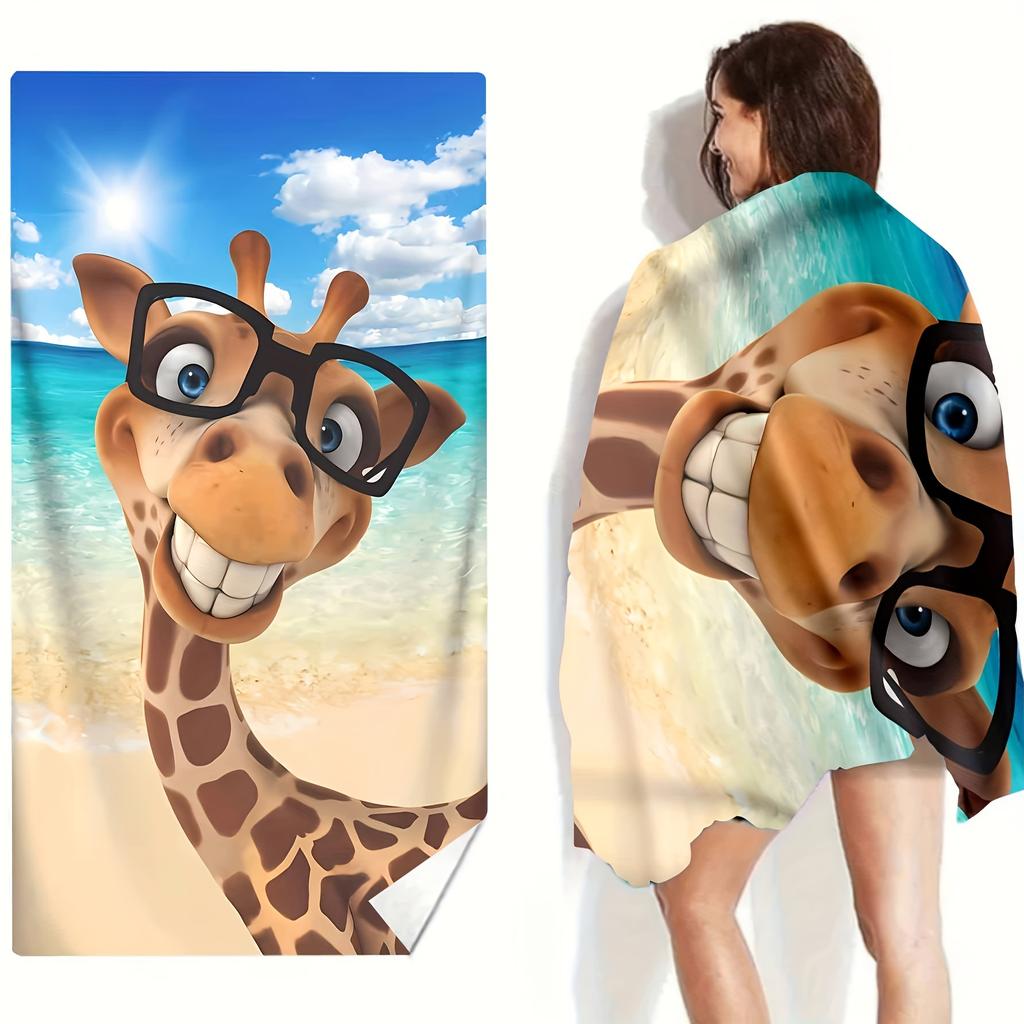 Cute Giraffe with Glasses Print Bath Towel - Perfect for Summer Vibes, Ultra Soft and Absorbent, Quick Dry, Stylish Design
