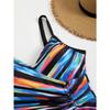 Bañador de una pieza a rayas degradadas para mujer - Traje de baño con cordón para control de abdomen