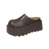 Short Plush Chunky Women Mules Slippers Casual Cover Toe Platform Flats Slides Ladies Comfort Cotton Shoes