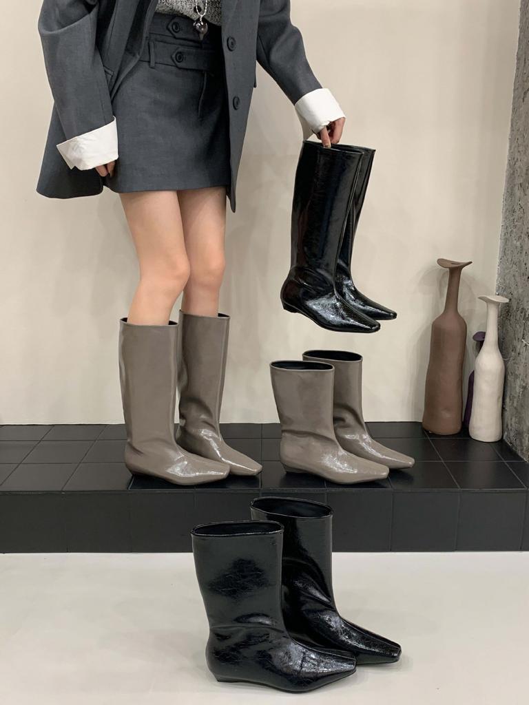 2025 autumn and winter new high knight boots women's head low heels but knee boots autumn and winter boots