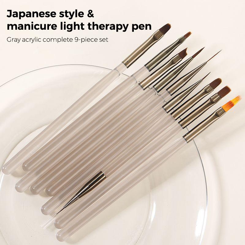 9Pcs Acrylic Manicure Brush Pen Kit Multi Functional Heads Non-slip Comfort Grip for Travel Emergency Nail Repair