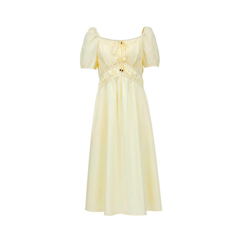 VEROMODA 2025 Cotton-Blend Square Neck Pleated Tie-Waist A-Line Midi Dress