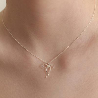 (925 Silver) French Ribbon Tie Necklace NZ2174