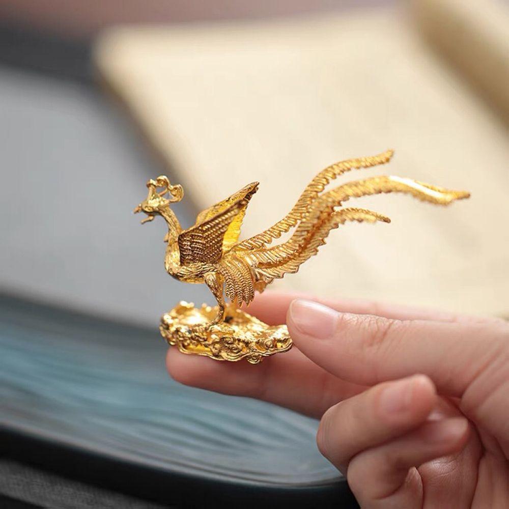 Golden Auspicious Zinc Zinc Zinc Alloy Antique Home Decor Crafts Phoenix Figurine Incense Stick Holder