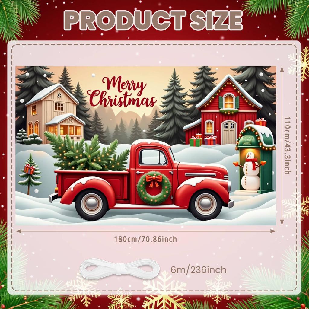 Winter Holiday Banner Red Truck Design Xmas Display Holiday Backdrop Wreath Ornament Snowy Christmas Backdrop For Christmas