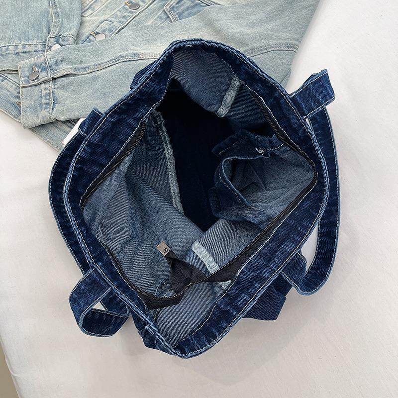 Denimveske Casual Kunstnerisk Enkel og Stor kapasitet Tote Bag Moteriktig og Retro Enkel skulder Dameveske