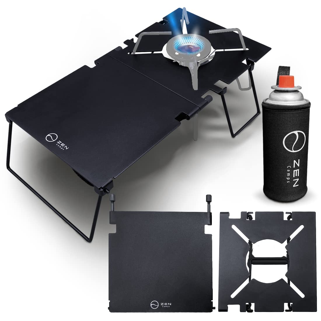 ZEN Camps ST-310/ST-340 Heat Shield Table with Gas Can Cover, Black, SOTO ST310/ST340, Single Burner, Split Type, Compact, Lightweight, Heat Shield Ta