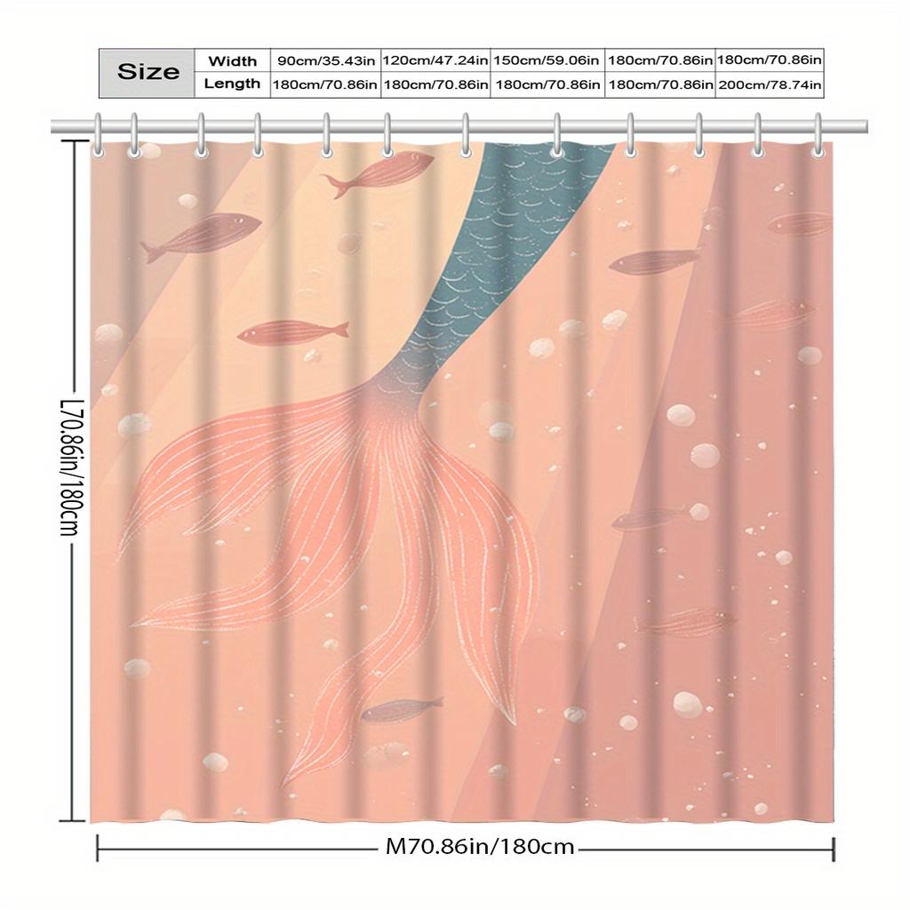 Meerjungfrau & Fischschwanz Duschvorhang - Künstlerisches Design, Wasserdichtes Polyester, Inklusive 12 Haken, Ganzjahresnutzung, Badezimmerdekoration