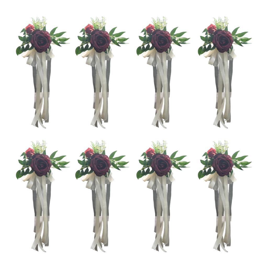 Set Of 6 Sophisticated Florals Pews Decoration with Ribbons Chair Back Ornament for Church Ceremonies and Weddings