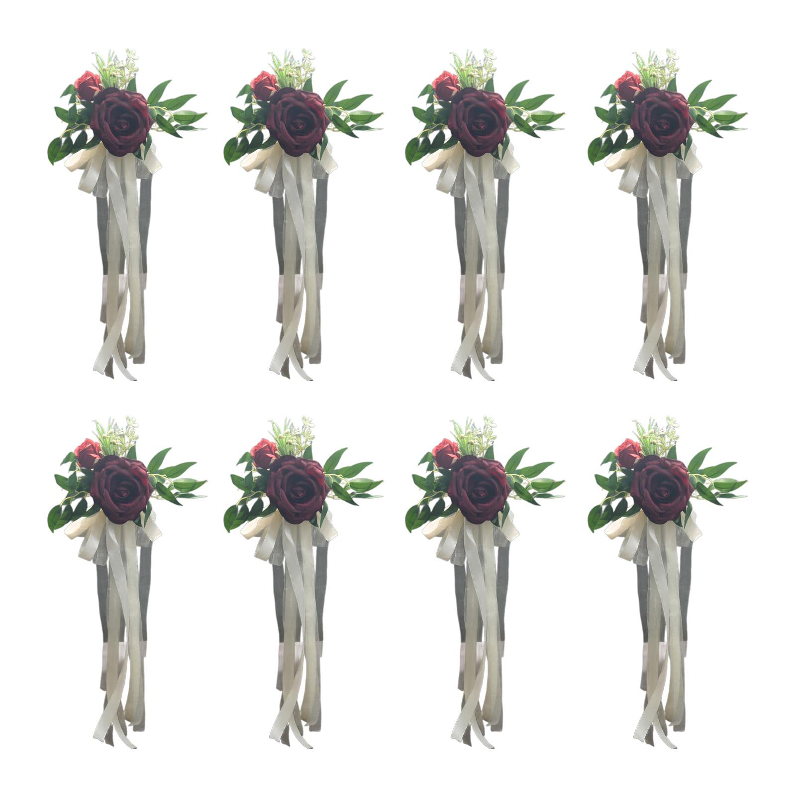 

Set Of 6 Sophisticated Florals Pews Decoration with Ribbons Chair Back Ornament for Church Ceremonies and Weddings 6