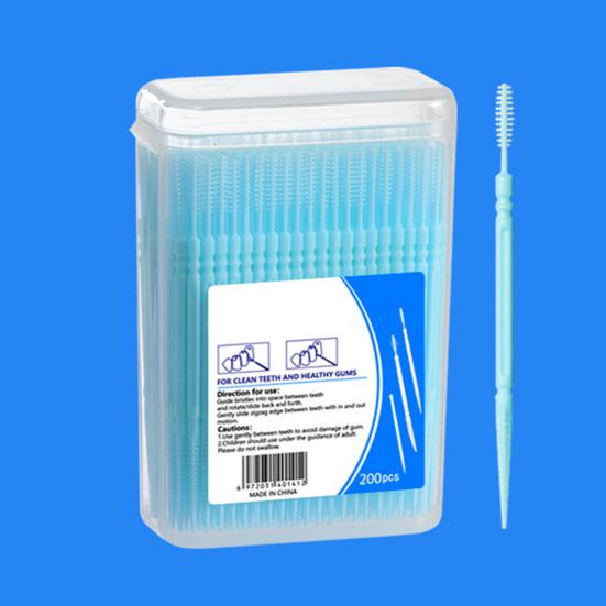 200Pcs/Box Disposable Double-End Toothpick Brush Plastic Interdental Brush Toothpick Dental Plaque Removal Flosser Teeth Cleaning Tools