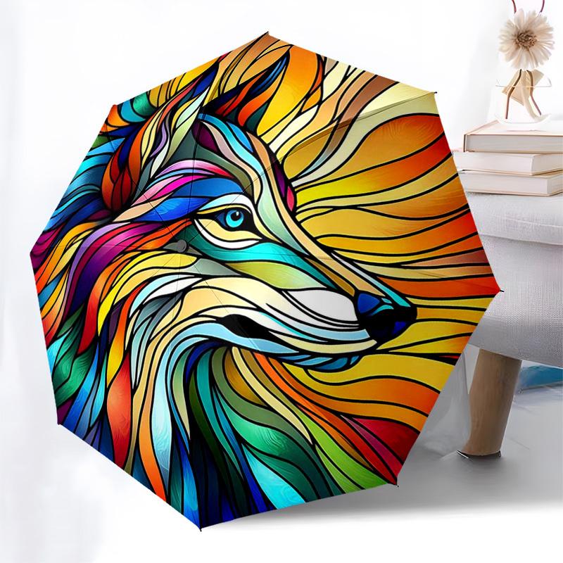

1pc Colorful Fox Design Automatic Opening/Closing Umbrella with Foldable Design, 8-Rib Iron Frame Outdoor Umbrella, Perfect Gift for Fans, Travelers,