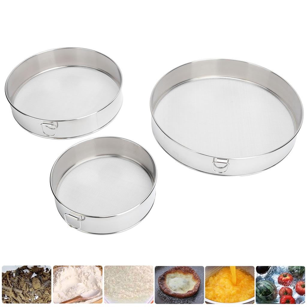 3Pcs Flour Sieve Set 304 Stainless Steel Round Flour Powder Filter Sifter Baking Utensil