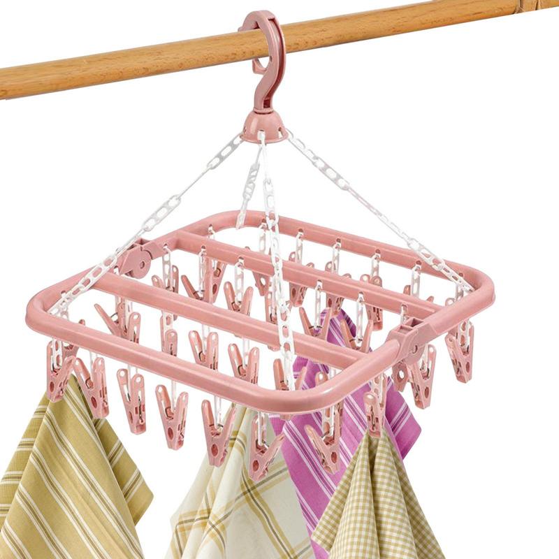 Drying Underwear Socks Clips With 32 Clothes Clips Foldable Clip And Drip Swivel Hangers For Clothes Lingerie Drying for Home