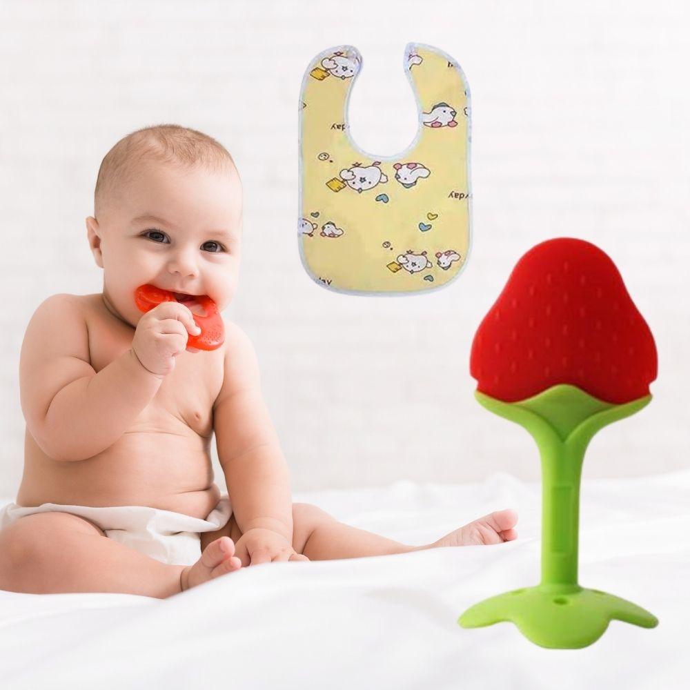 Baby Zahnen & Füttern Combo – Weicher Beißring & Silikon Lätzchen (2er-Pack)