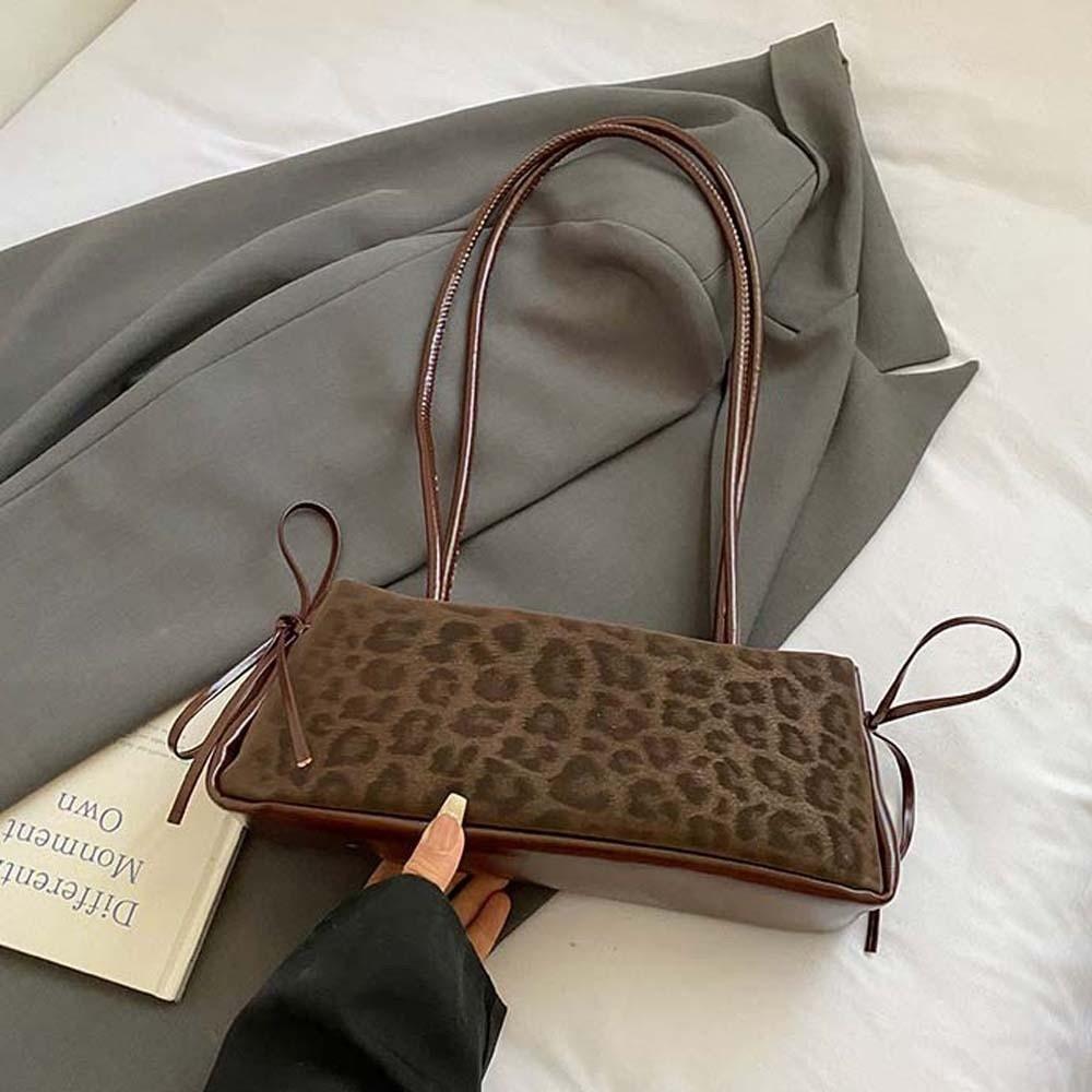 Sweet French Stick Handbag Bow Ribbon PU Shoulder Bag All-match Leopard Print Underarm Bags  Travel