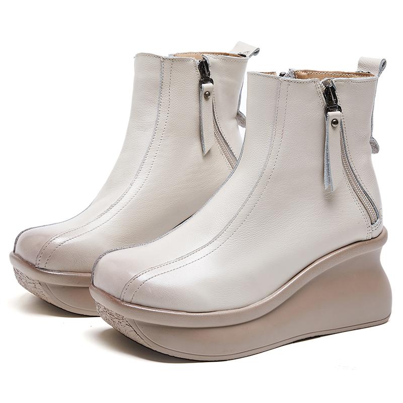 Fashion GKTINOO Genuine Leather Women Boots Retro Shoes 2025 New Autumn Winter Round Toe Double Zipper Handmade Concise Platform Boots