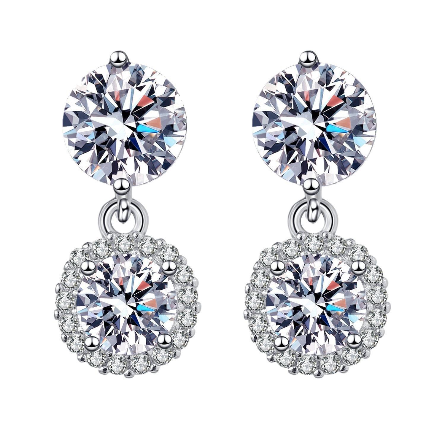 2026 Korean Version Temperament Bride Double Diamond Earrings, Earrings, Micro-inlaid Super Flash Zircon Stud Earrings, Double Diamond Earrings.