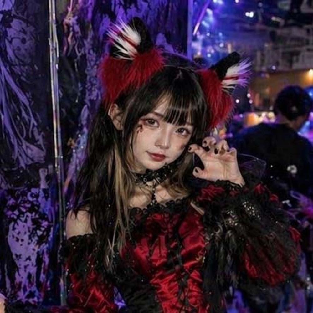 Soft Plush Faux Fur Headwear Red Black Halloween Hair Hoop Wolf Ears Headband Club Events
