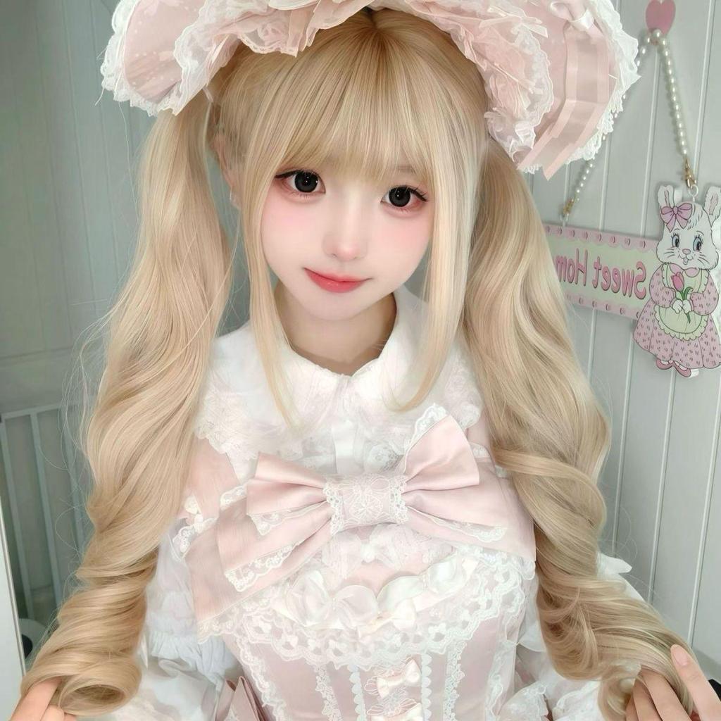 Peluca Lolita Larga Rizada Doble Cola de Caballo con Rizos Romanos para Mujer - Cubre Cabeza Completa Dulce y Linda