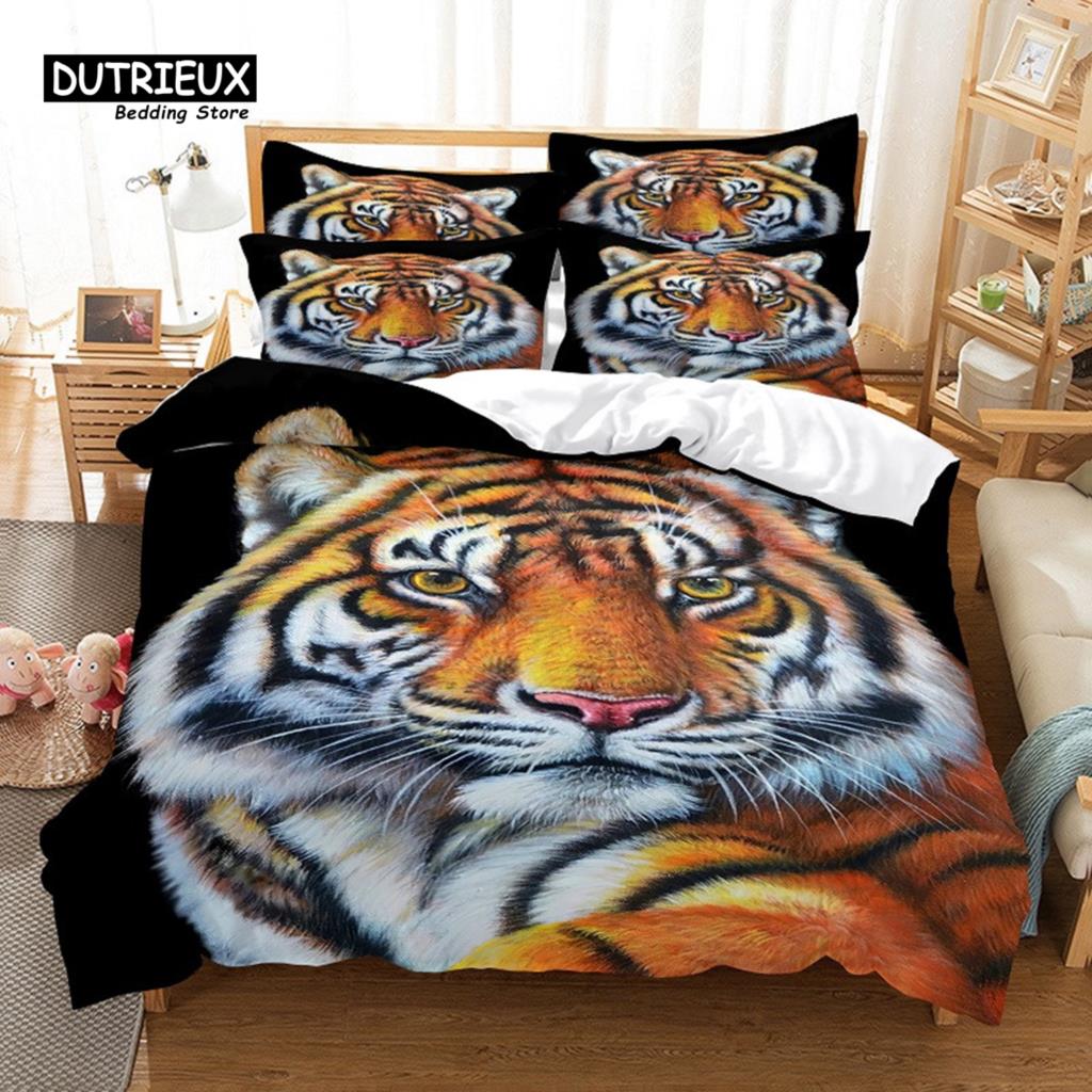 Tiger Digital Printing Bedding Set, Duvet Cover, 3D Bedding, Linen, Queen Size, Fashion Design