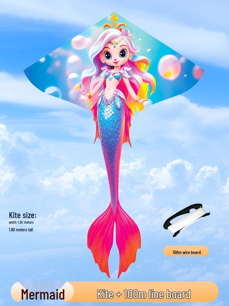 Weifang Mermaid Kite for Kids & Adults – Easy-Fly Cartoon Design with Line Reel