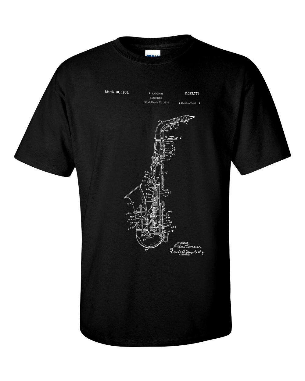 Saxophone Patent Blueprint Musical Woodwind Instrument Music T-shirt XXL