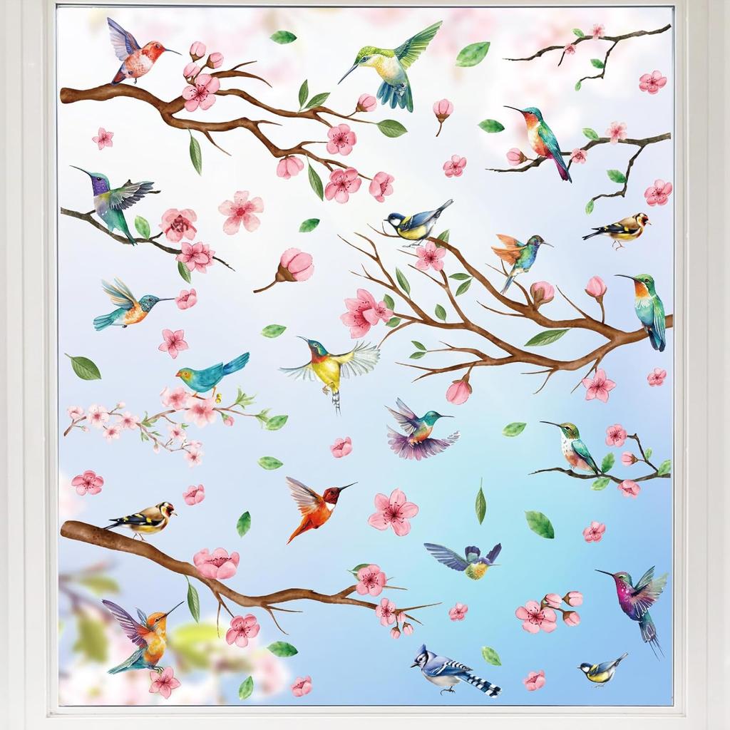 Whaline 6 Sheet Potted Plant Window Clings Hanging Vine Plant Eucalyptus Leaves Reble Window Decals for Home School Office Spring Summer Party