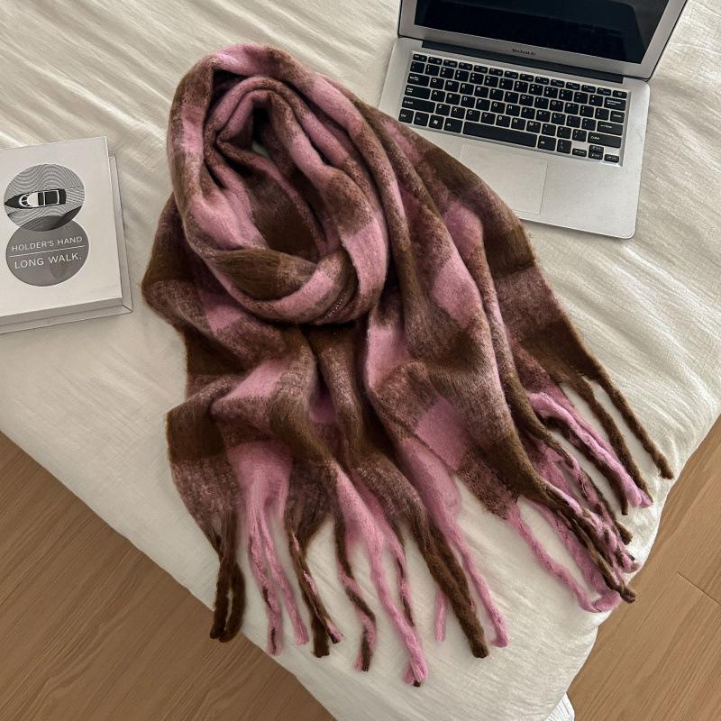 High-End Plaid Shawl for Women - 2025 Autumn/Winter Korean Style Thickened Imitation Cashmere Scarf