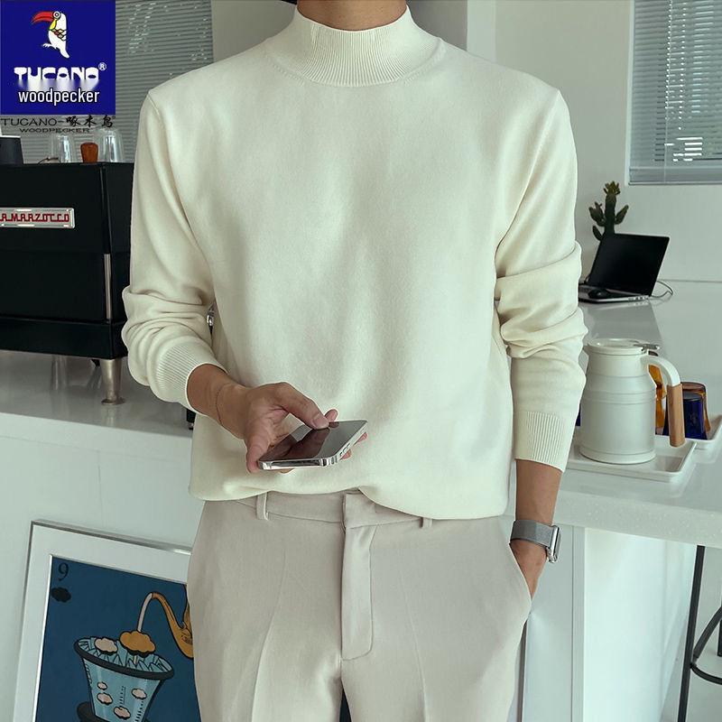 Specht 2025 Herren Rollkragenpullover – Unifarben gestrickt, Langarm, Herbst/Winter-Wärme, Hongkong-Stil