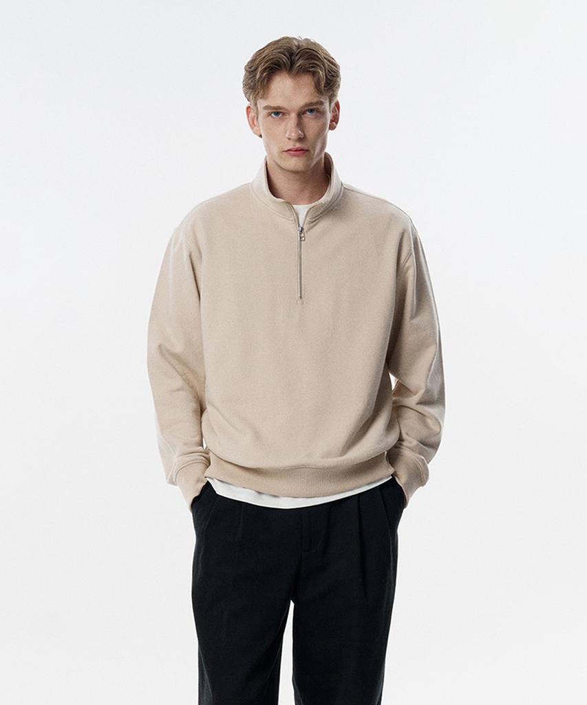 TAILDERN Paul Cotton Quarter Zip-Up Sweatshirts Beige