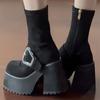 Metal Locking Fashion Ankle Boots Woman 2025 New Spring Ultra-high Heel All-match Platform Booster Sleeve Knight Boots