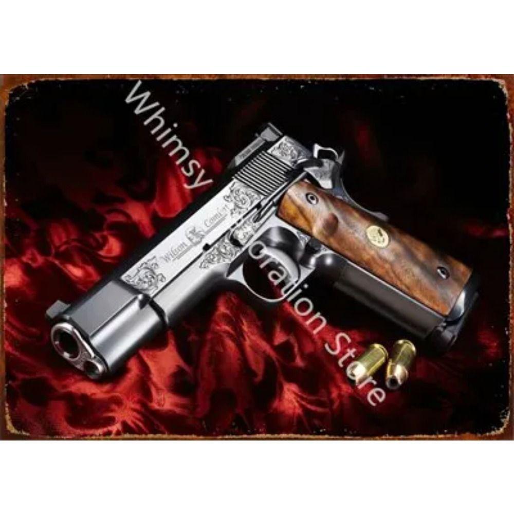 Retro Pistol Tin Sign Metal Wall Art for Home Bar Club Decor