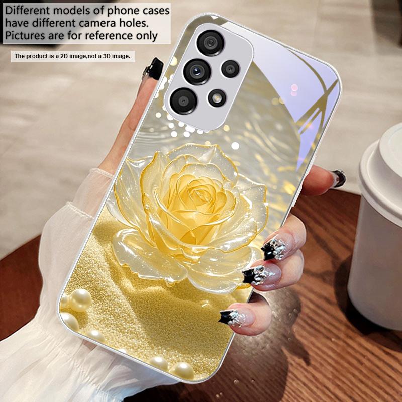 Gradient Crystal Rose For Samsung S 25 S25 Edge S25Ultra S8 S9 S10 20 U ltra S21 Pro S22 Plus S23 FE S24 Ultra Glass Phone Case