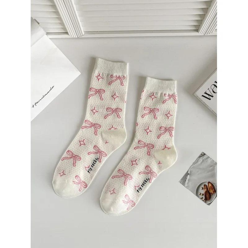 Spring Autumn Sweet Cotton Lolita Ballet Style Ultrathin Breathable Socks for Women Lace Bow Piles of Socks
