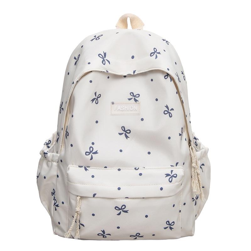 

Школьный рюкзак с бантом и принтом, большой вместимости, женский компьютерный рюкзак белый/синий