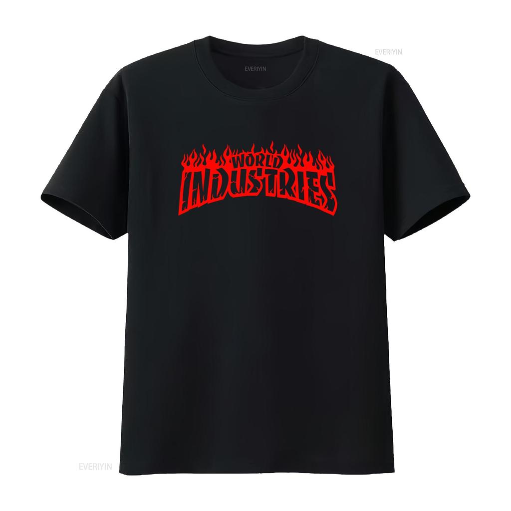 Vintage WORLD INDUSTRIES T-Shirt Retro-Stil mit kräftigem Flammen-Print Perfekt für Skateboard-Enthusiasten vintage Gewaschen streetwear
