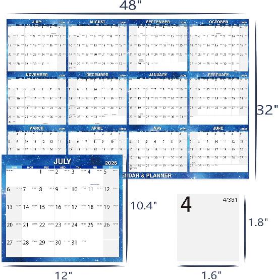 2025-2026 Wall Calendar- 32" X 48" Large Erasable Calendar Starry Sky, Wet & Dry Erase Large Laminated Annual Yearly Planner, 12 Month Wall Calendar