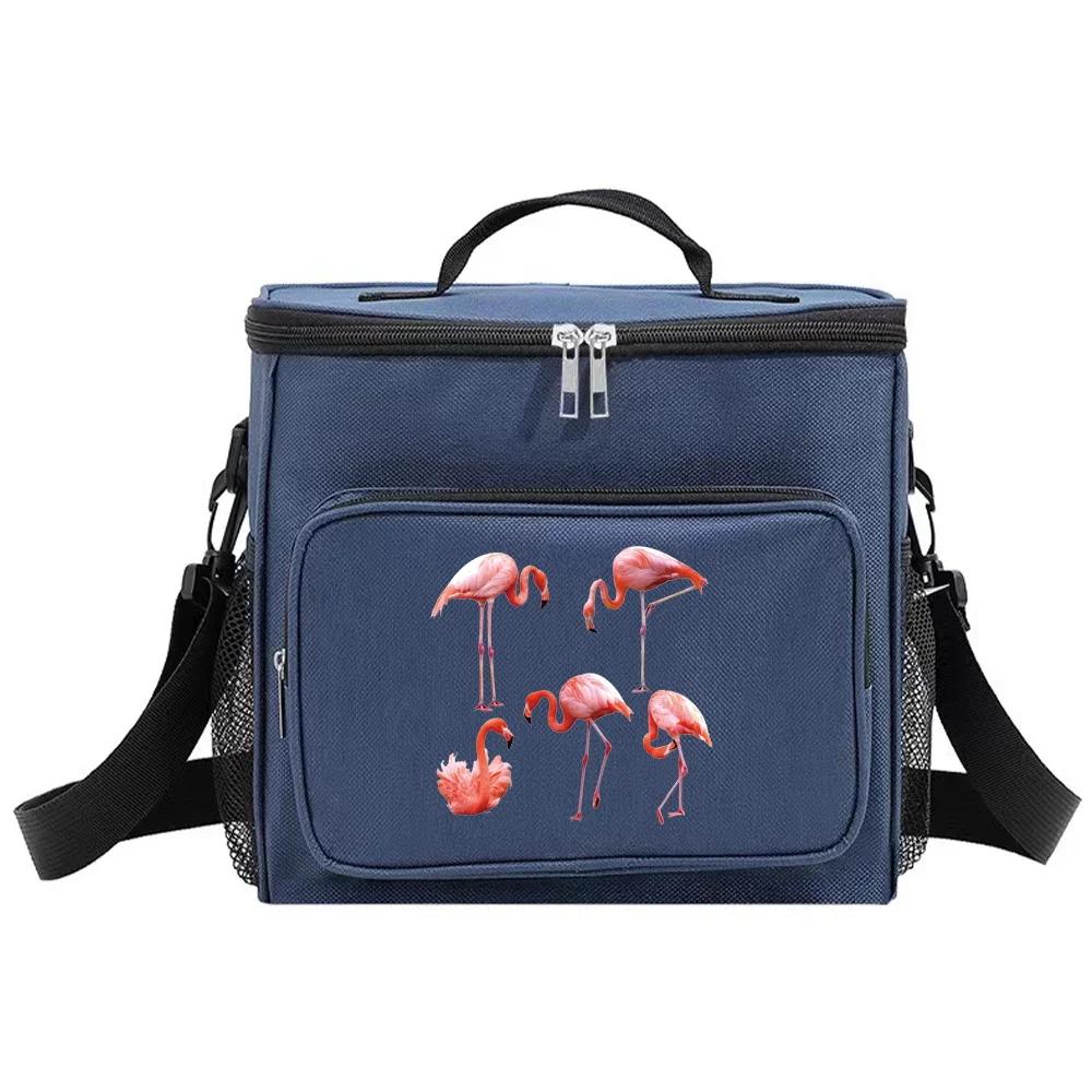 Insulated Bags Cooler Organizer Handbag Portable Shoulder Lunch Bag Waterproof Thermal Box for Men and Women Flamingo Printing