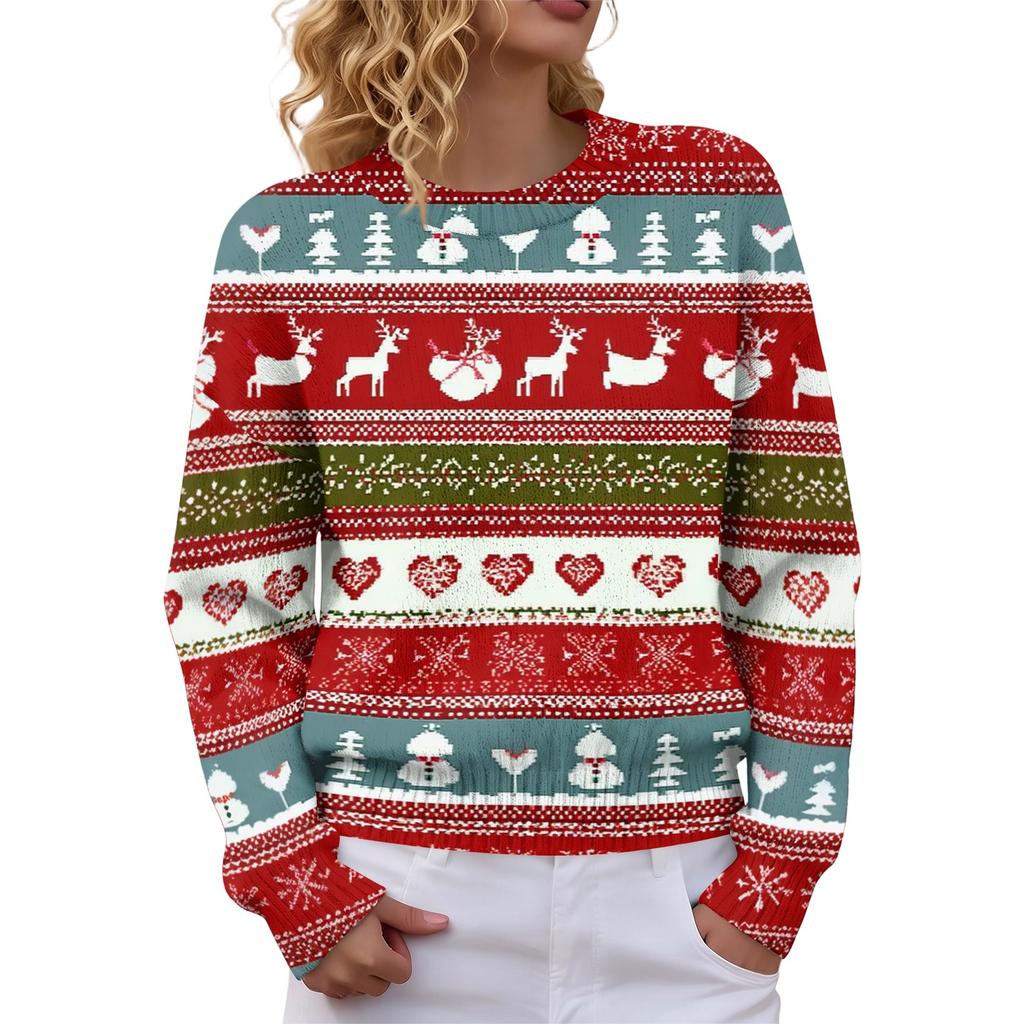 Women's Christmas Print Long Sleeve Top Casual Winter Comfortable Blouse for Holiday Wear
